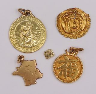 JEWELRY. (3) Assorted 18kt Gold Charms.