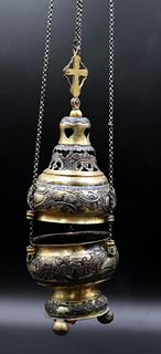 SILVER. Antique Gold Washed Silver Thurible Censer