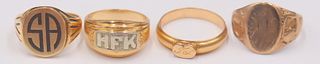 JEWELRY. (4) 14kt Yellow Gold Signet Rings.