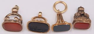 JEWELRY. (4) Antique Assorted Gold Fobs.