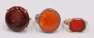 JEWELRY. (2) Gold Intaglio Rings and (1) Silver