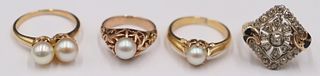 JEWELRY. Assorted Gold Diamond and Pearl Rings.