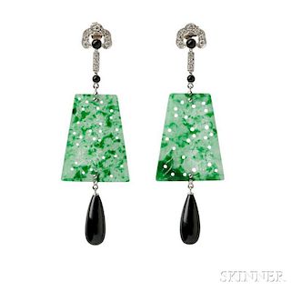 18kt White Gold, Jade, and Onyx Earrings