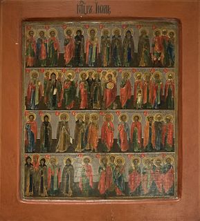 Unknown Artist - Antique Russian Icon Calendar Painting July (Kovcheg Panel)