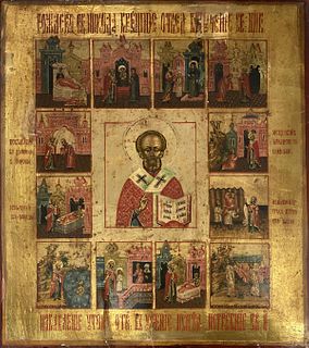 Unknown Artist - Antique Russian Icon Double Sided St. Nicholas Life Scenes/Mother of God with "The