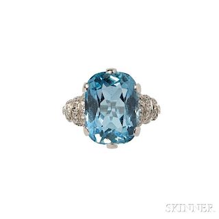 Art Deco Platinum, Aquamarine, and Diamond Ring