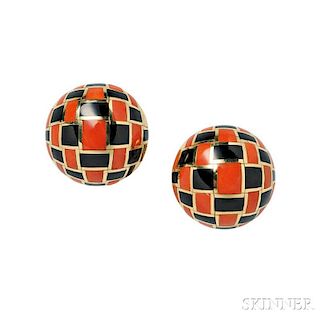 18kt Gold, Coral, and Black Jade Earrings, Tiffany & Co.