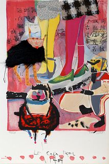 Pam Dixon, Le Caca Patrol, Lithograph with Collage