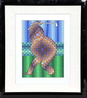 Victor Vasarely, Golfer (Blue and Gold), Screenprint