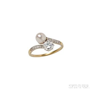Pearl and Diamond Bypass Ring