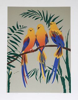 Anne E. Nipper, Three Tropical Robins, Screenprint