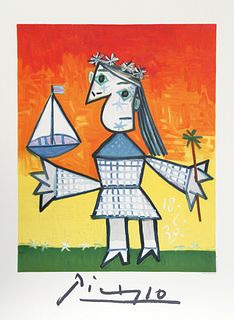Pablo Picasso, Fillette Couronee au Bateau, Lithograph