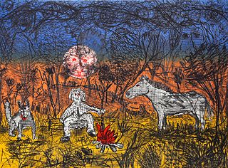 Roy De Forest, Untitled - Camping with Dog and Horse, Lithograph 