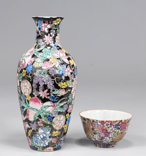 Pair Chinese Porcelain Vase and Tea Cup