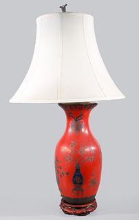 Vintage Chinese Red Lacquer Table Lamp