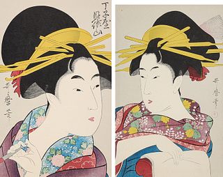 Two Japanese Woodblock Restrike Prints by Utamaro