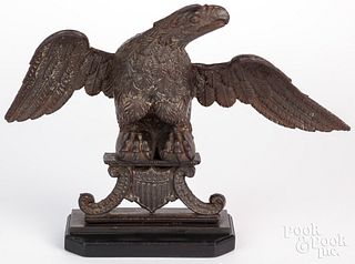 Cast iron spread wing eagle finial, 19th c., 12" h