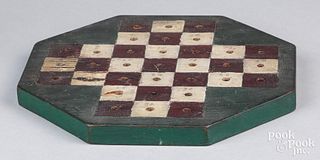 Painted pine gameboard, early 20th c., 9" x 9".