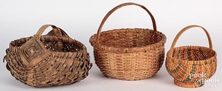 Three splint baskets, 19th c., one footed example
