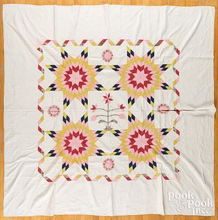 Unusual Pennsylvania patchwork touching star quilt