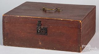 Painted pine valuables box, 19th c., retaining an