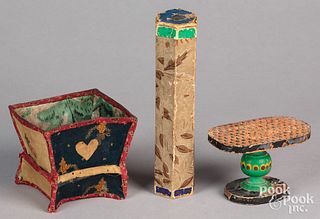 Three wallpaper covered items, 19th c., to include