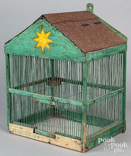 Painted bird cage, ca. 1900, with star over door,