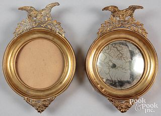Pair of mirrored patriotic brass sconces, early 19