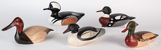 Five carved and painted merganser duck decoys, 20t