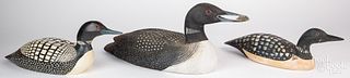 Three carved and painted loon duck decoys, to incl
