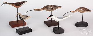 Five contemporary carved and painted shorebird dec