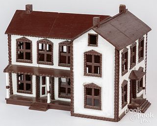 Painted tramp art house model, early 20th c., 11"