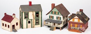 Four painted toy house models, early to mid 20th c