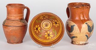 Three European pieces of redware, 19th c., probabl