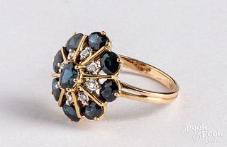 14K gold, sapphire, and diamond cocktail ring