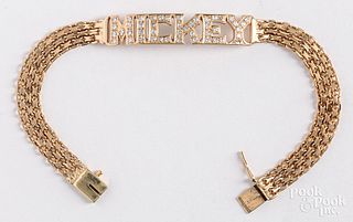 14K gold and diamond Mickey bracelet