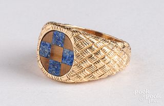 14K gold, lapis, and tigers eye ring, size - 8 1/2