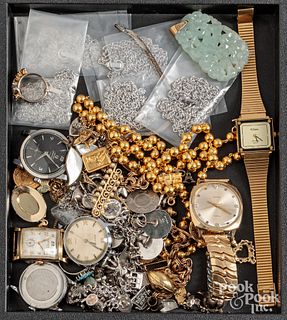 Group of silver and costume jewelry, watches, etc.