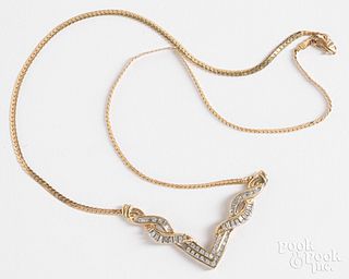 10K gold and diamond necklace, 4.2 dwt.