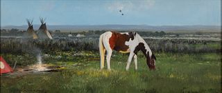 Michael Coleman (b. 1946) - Paint Horse Grazing