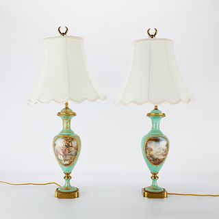 Pair of Sevres Style Old Paris Porcelain Lamps