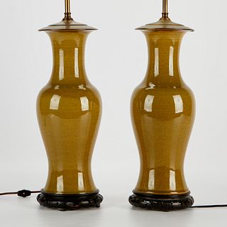 Pair of Chinese Dark Celadon Lamps