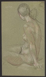 Paul Cadmus Seated Female Nude Crayon on Paper