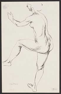 Paul Cadmus Female Nude w/ Leg Raised Ink on Paper
