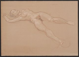 Paul Cadmus Lying Female Nude Crayon on Paper