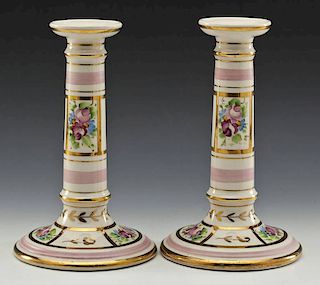 Pair of Porcelain Handpainted Candlesticks