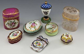 8 Miniature Boxes Including Porcelain and Glass
