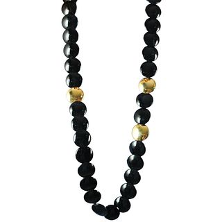 Tiffany Style18K Yellow Gold & Black Jade Necklace