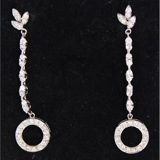 Fabulous 14K White Gold & Diamond Drop Earrings 5g