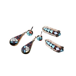 (2) Pairs 14K American Indian Design Earrings 7g